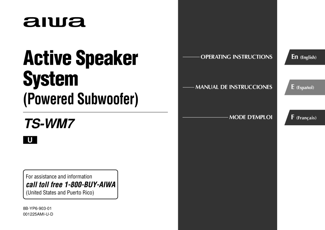 Sony TS-WM7 manual Active Speaker System 