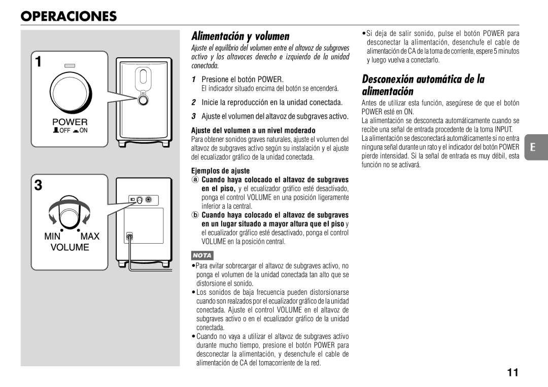 Sony TS-WM7 manual Operaciones, Alimentación y volumen, Ajuste del volumen a un nivel moderado, Ejemplos de ajuste 