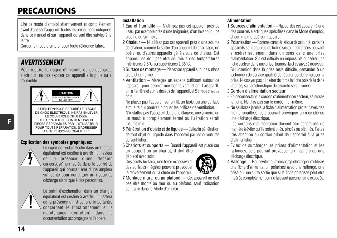 Sony TS-WM7 manual Avertissement, Explication des symboles graphiques, Alimentation 