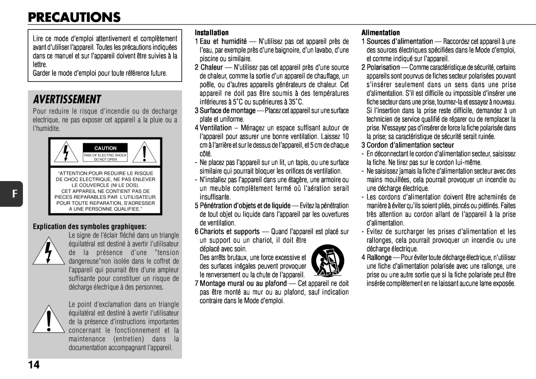 Sony TS-WM7 manual Avertissement, Precautions 