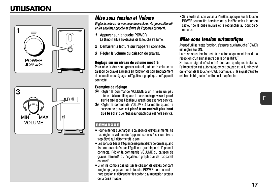 Sony TS-WM7 manual Utilisation, Mise sous tension et Volume, Mise sous tension automatique, 1Appuyer sur la touche POWER 