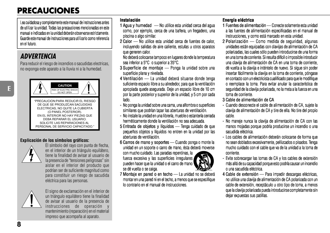 Sony TS-WM7 manual Precauciones, Advertencia 