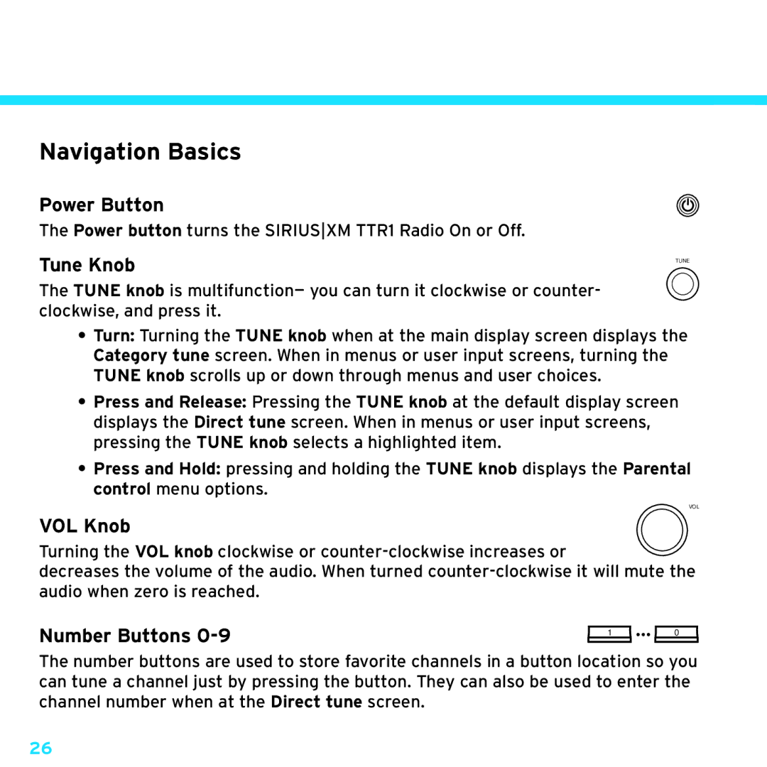 Sony manual Using Your Siriusxm TTR1 Radio, Navigation Basics 