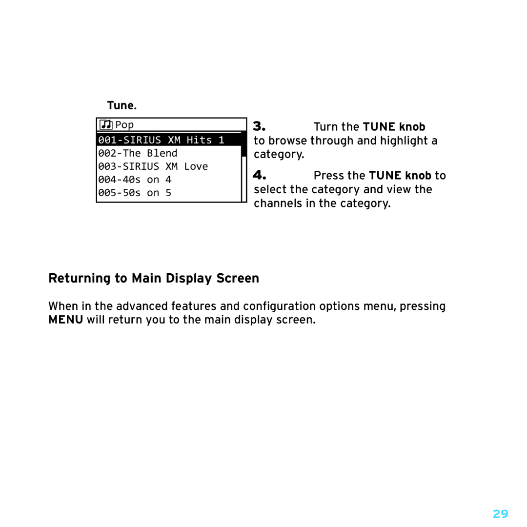 Sony TTR1 manual Returning to Main Display Screen 