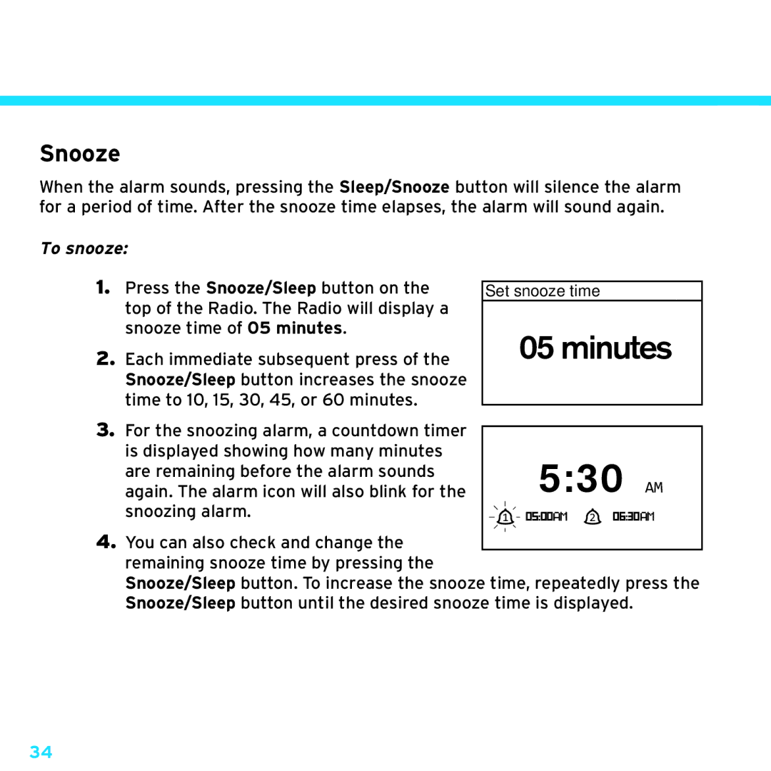 Sony TTR1 manual Snooze, To snooze 