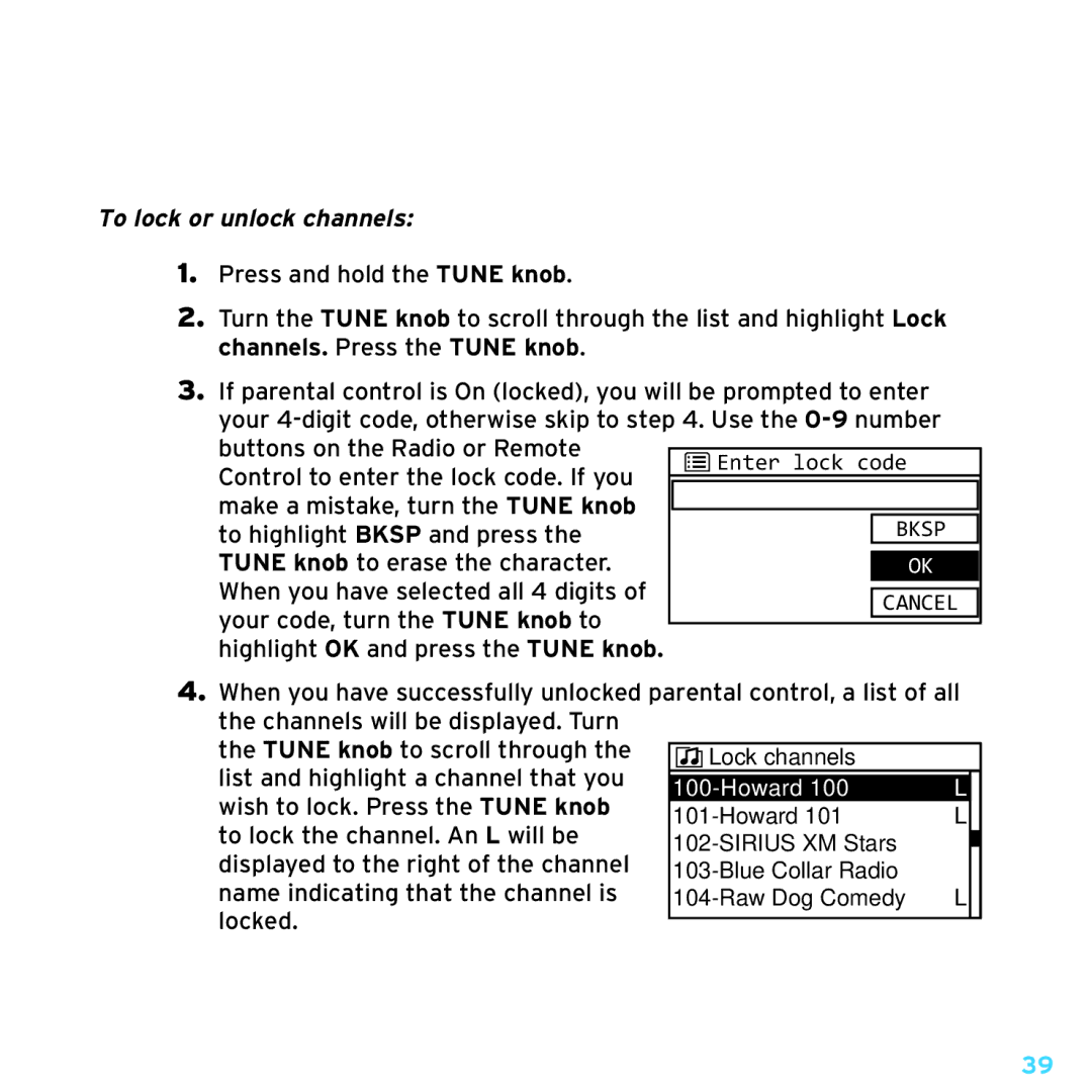 Sony TTR1 manual To lock or unlock channels 