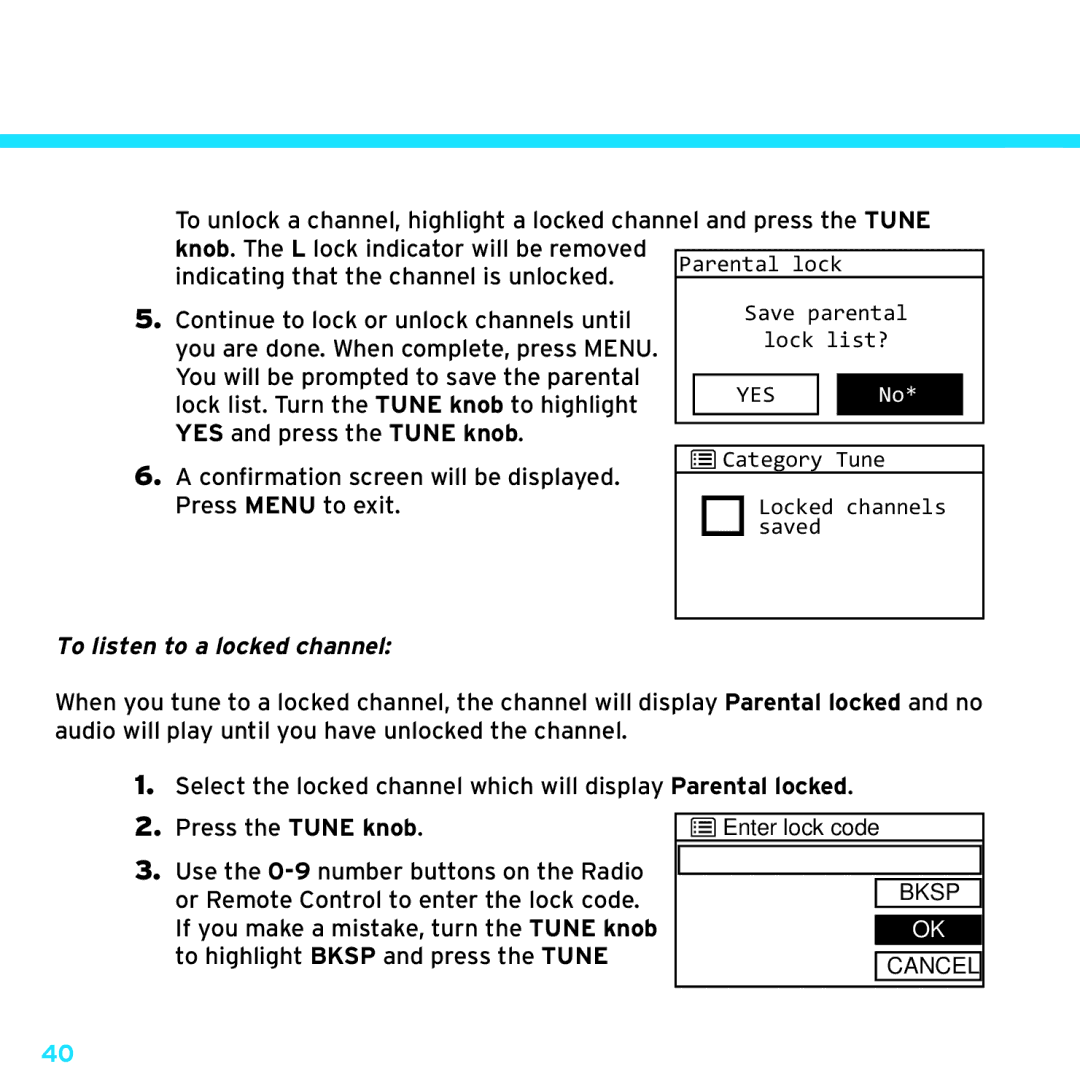 Sony TTR1 manual To listen to a locked channel 