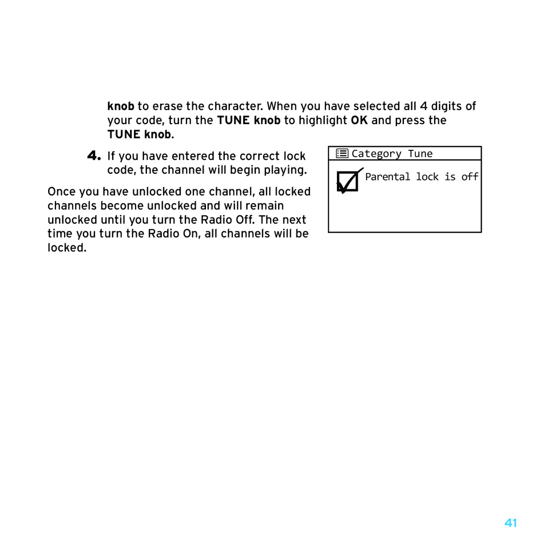 Sony TTR1 manual Category Tune Parental lock is off 