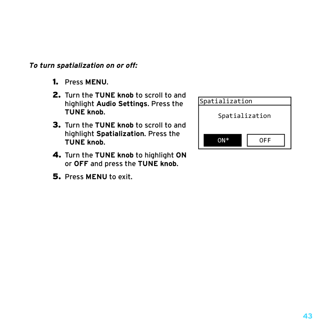 Sony TTR1 manual To turn spatialization on or off 