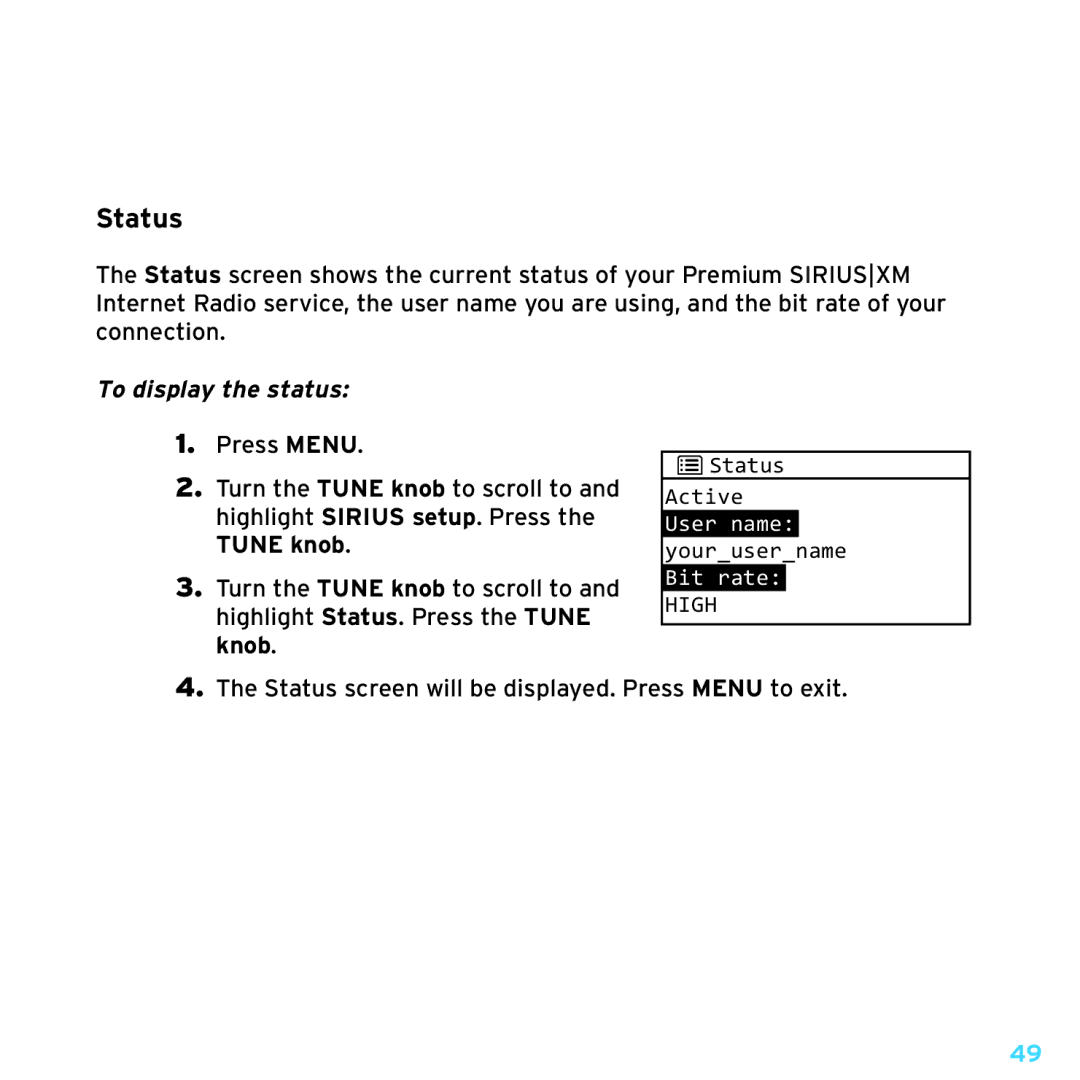 Sony TTR1 manual Status, To display the status 