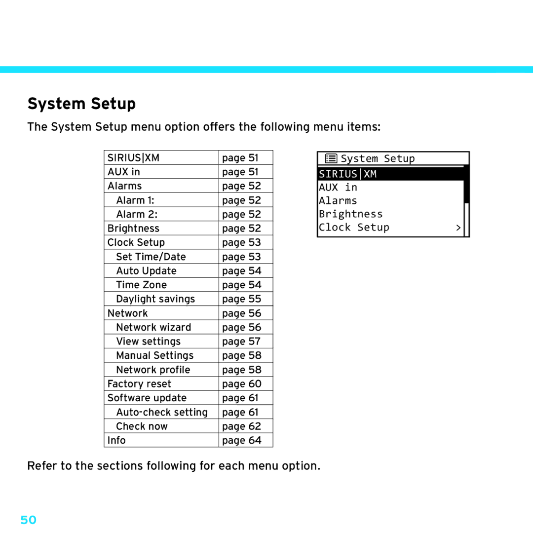 Sony TTR1 manual System Setup menu option offers the following menu items 