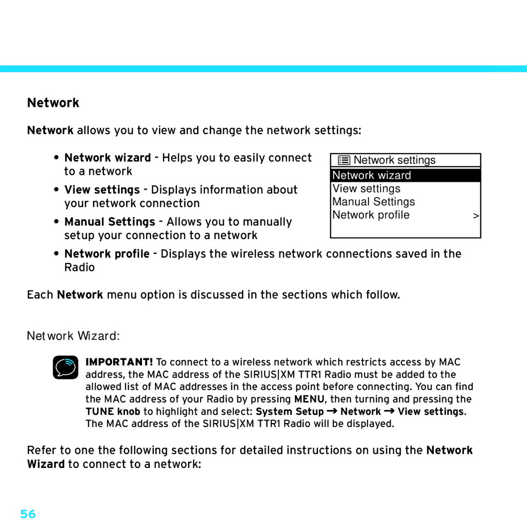 Sony TTR1 manual Network Wizard 