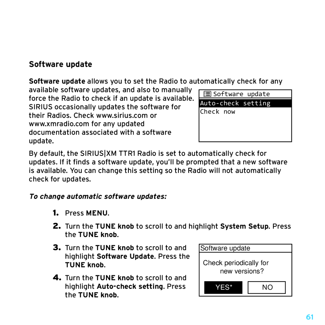 Sony TTR1 manual Software update, To change automatic software updates 