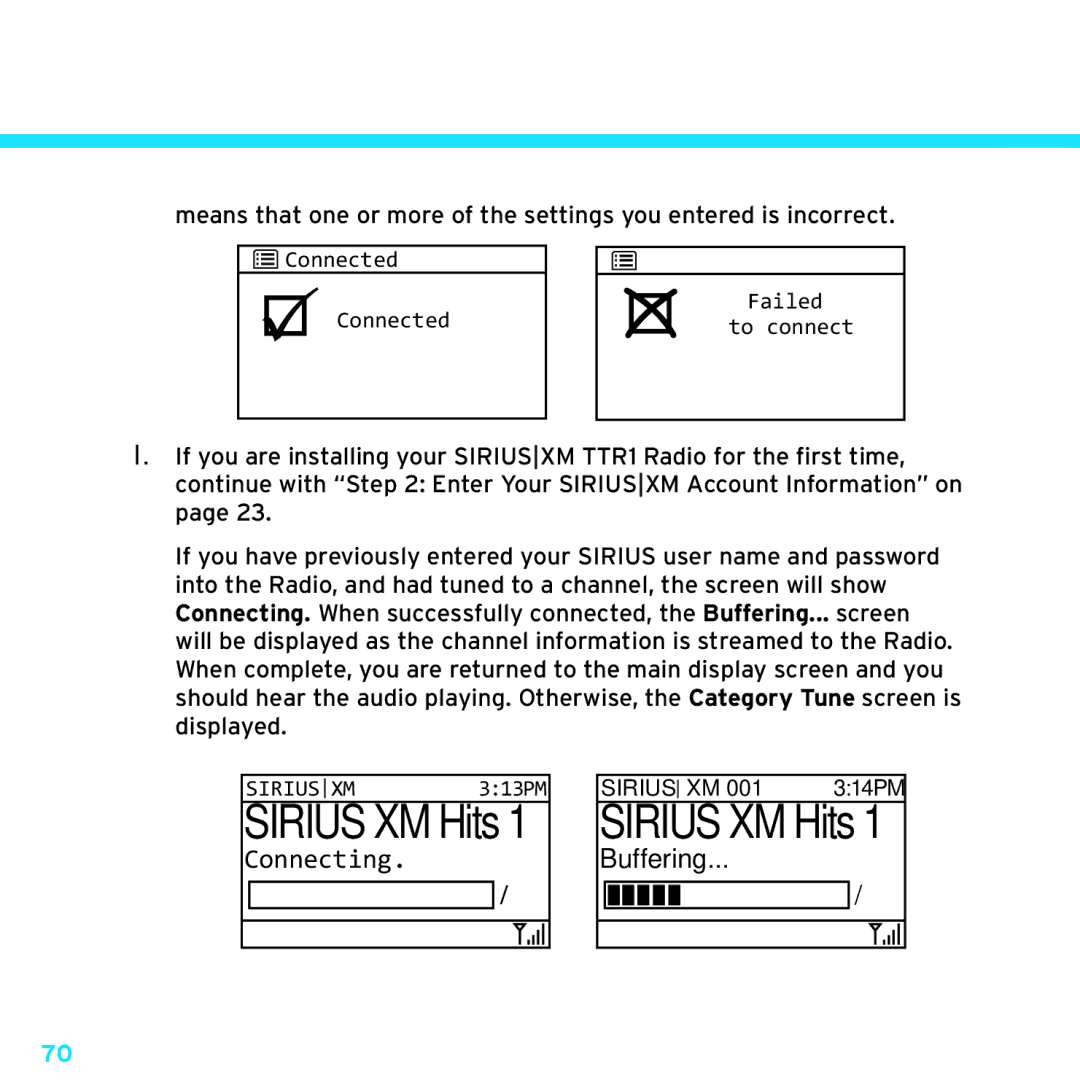 Sony TTR1 manual Connected Failed to connect 