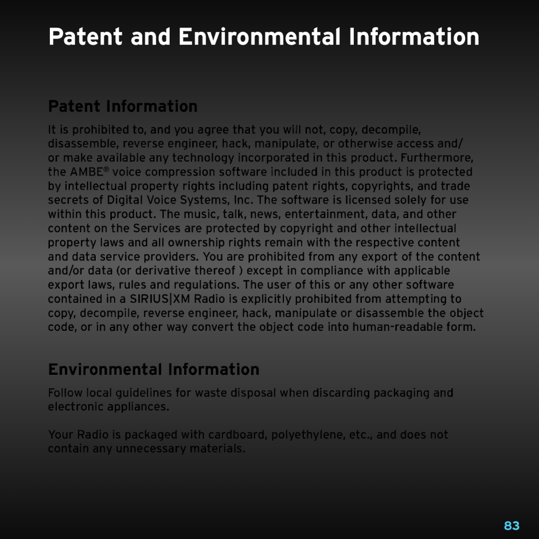 Sony TTR1 manual Patent and Environmental Information, Patent Information 