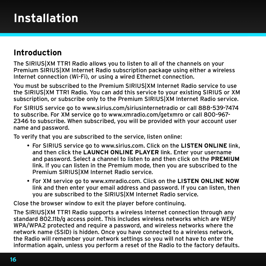 Sony TTR1 manual Installation, Introduction 