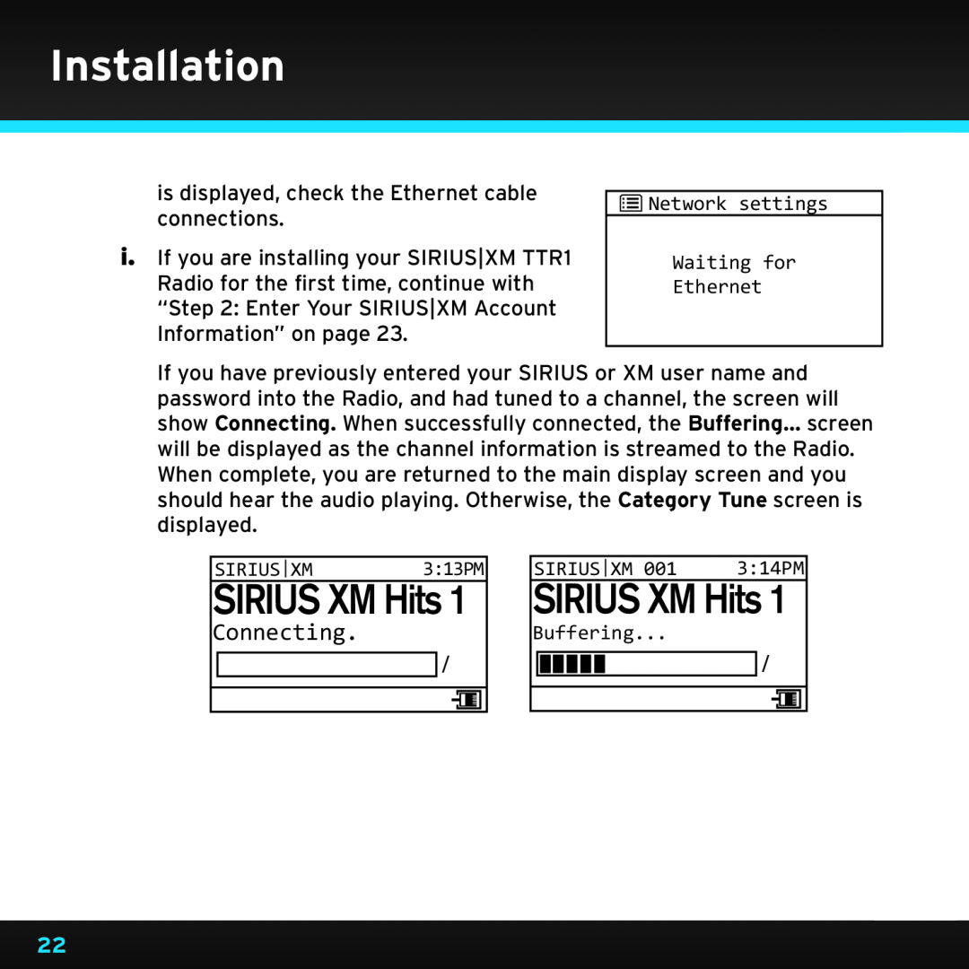 Sony TTR1 manual SIRIUS XM Hits, Installation, Connecting 