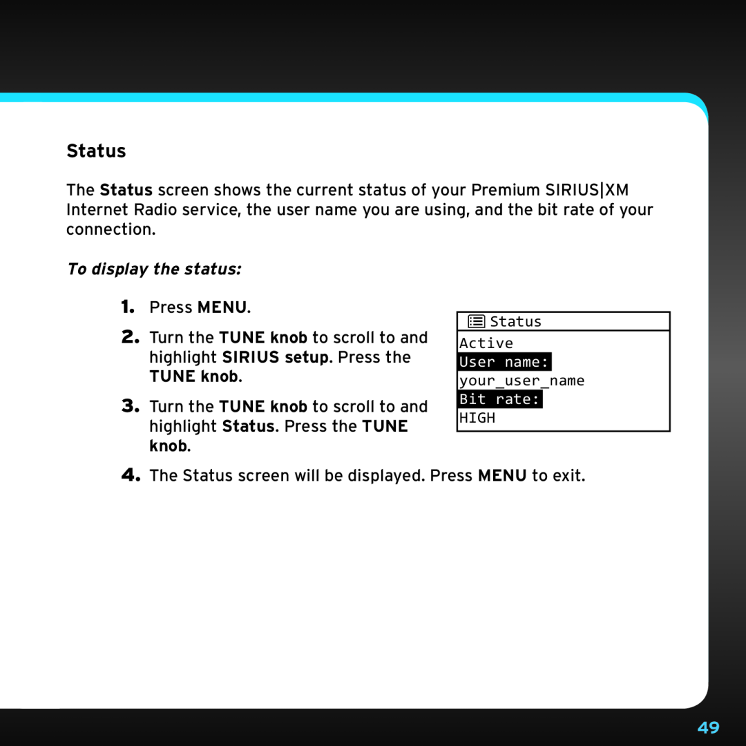 Sony TTR1 manual Status, To display the status 