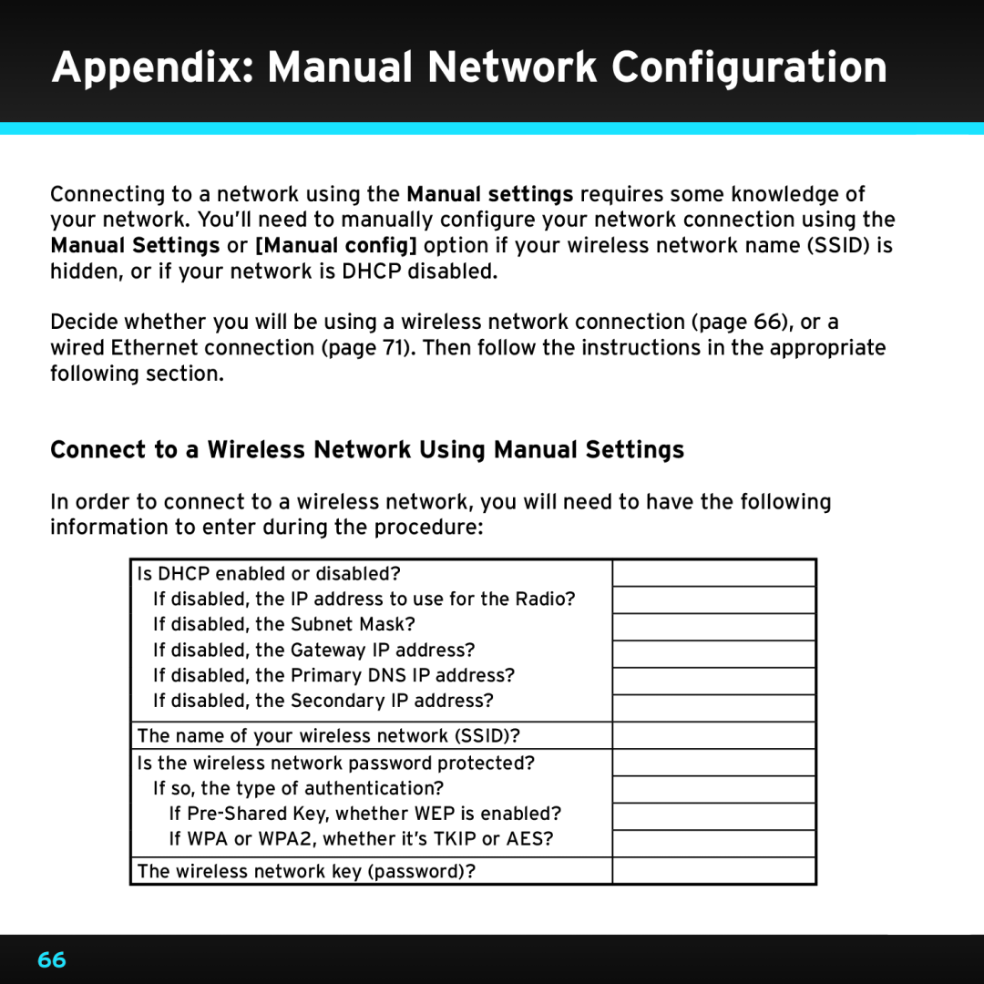 Sony TTR1 manual Appendix: Manual Network Configuration 