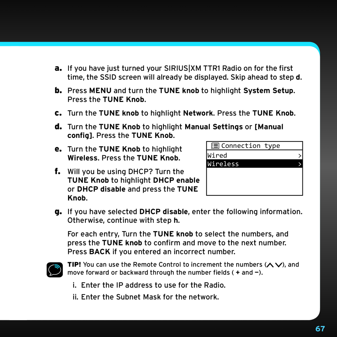 Sony TTR1 manual i.Enter the IP address to use for the Radio 