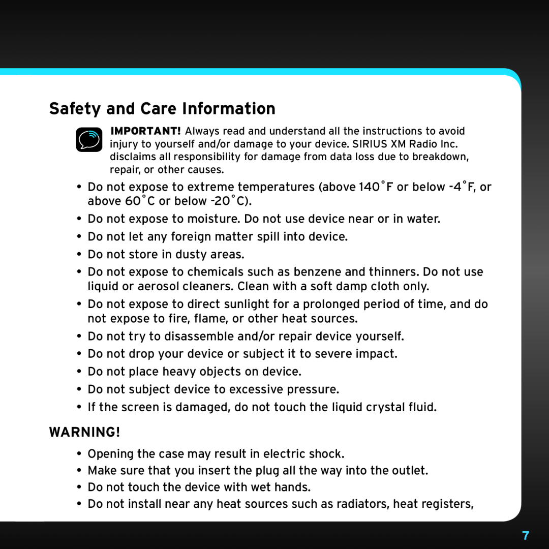 Sony TTR1 manual Safety and Care Information 