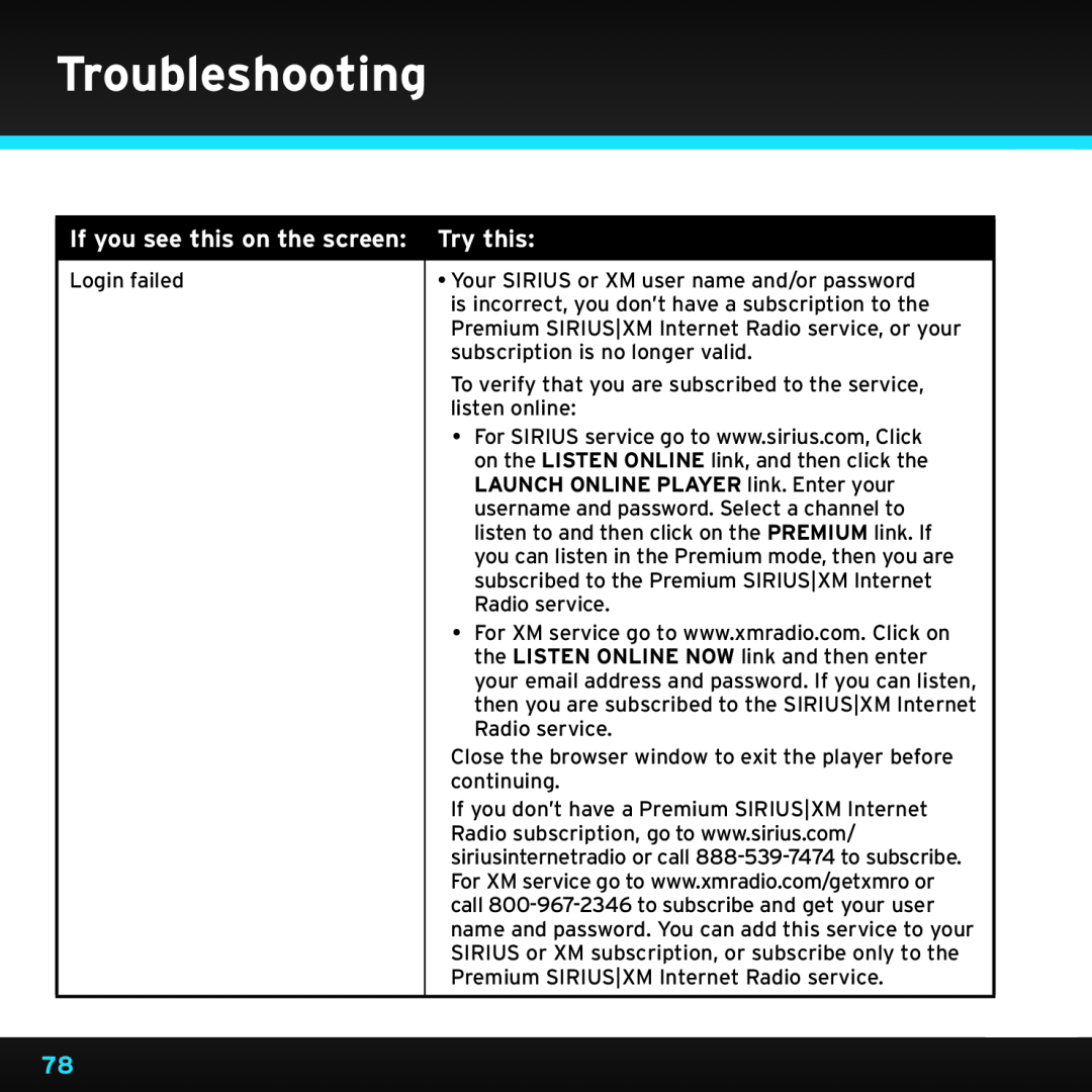 Sony TTR1 manual Troubleshooting, Try this, If you see this on the screen, Login failed 