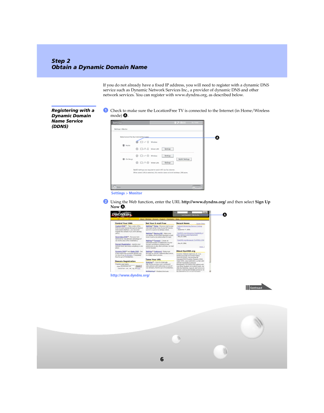 Sony TV Receiver, 412 quick start Step Obtain a Dynamic Domain Name, Registering with a Dynamic Domain Name Service Ddns 