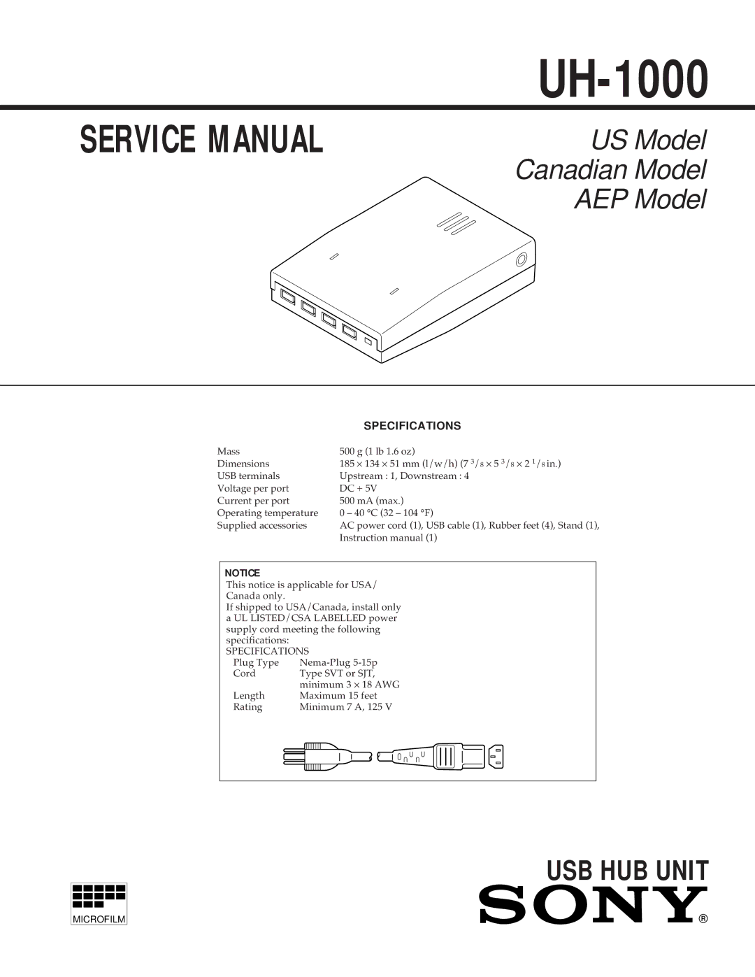 Sony UH-1000 service manual 