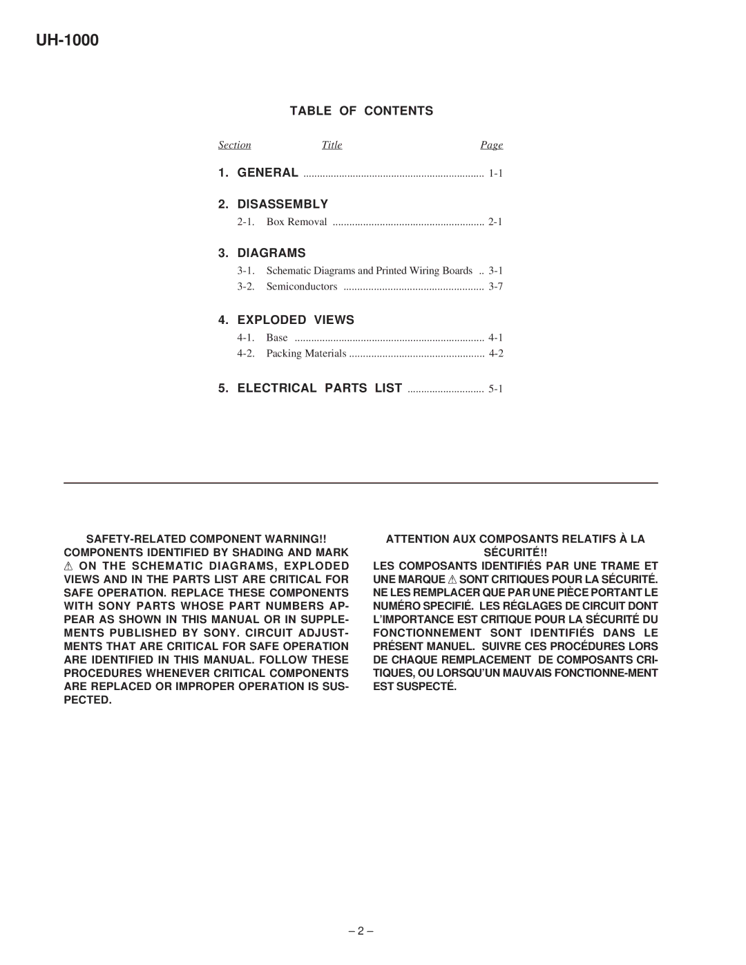 Sony UH-1000 service manual 