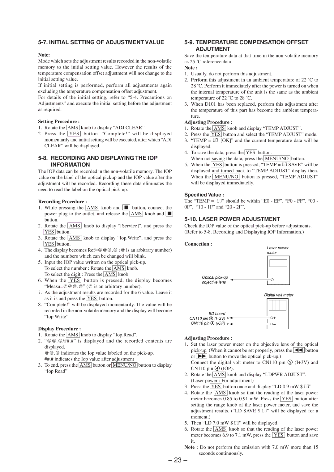 Sony UK model 4-216-349-3 Australian model 4-216-349-4 Initial Setting of Adjustment Value, Laser Power Adjustment 