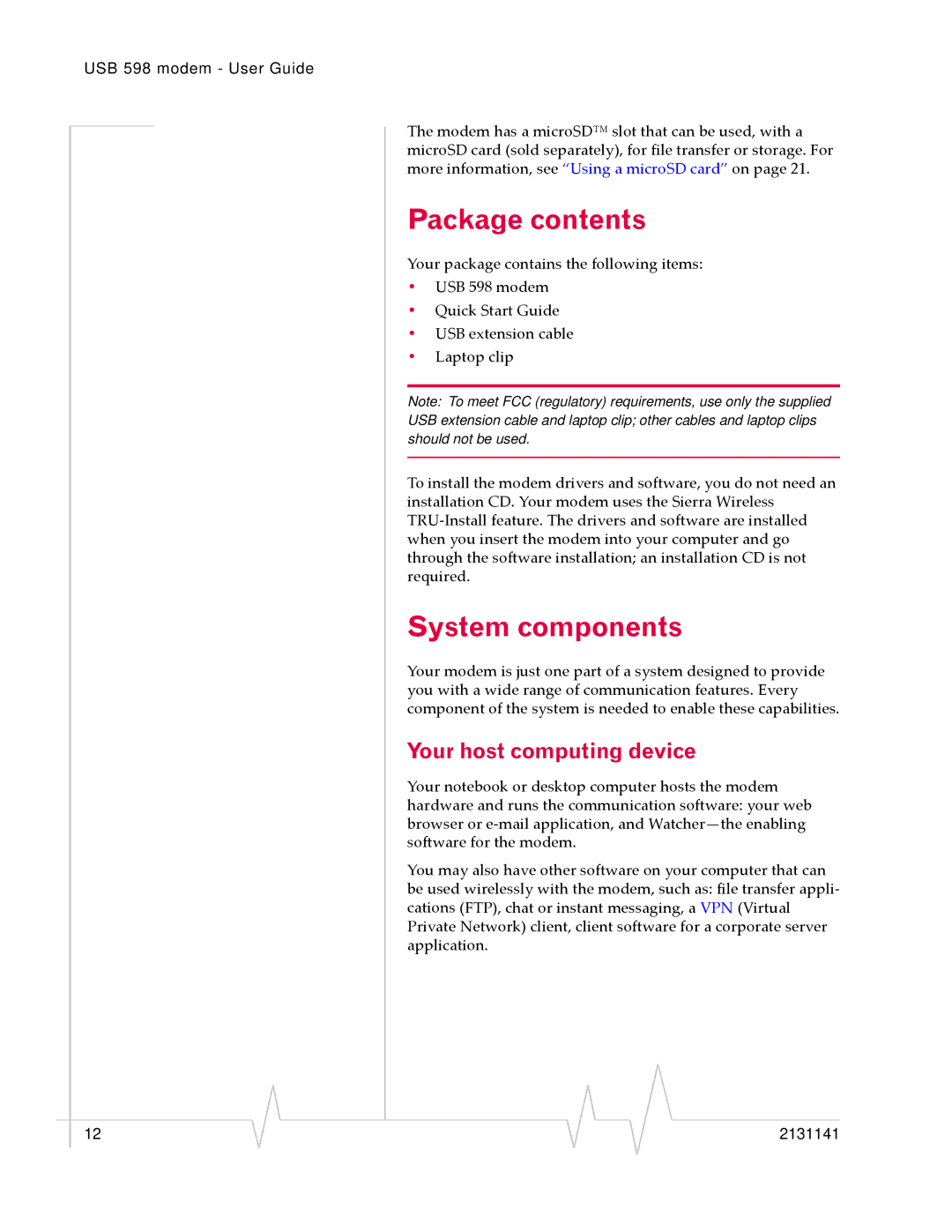 Sony USB 598 manual Package contents, System components 