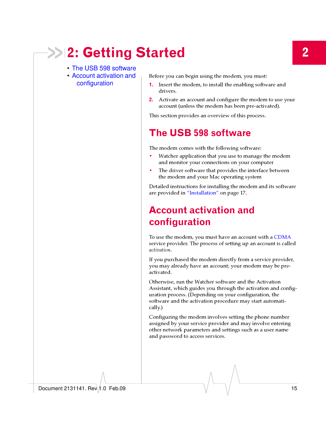 Sony manual Getting Started, USB 598 software, Account activation and configuration 