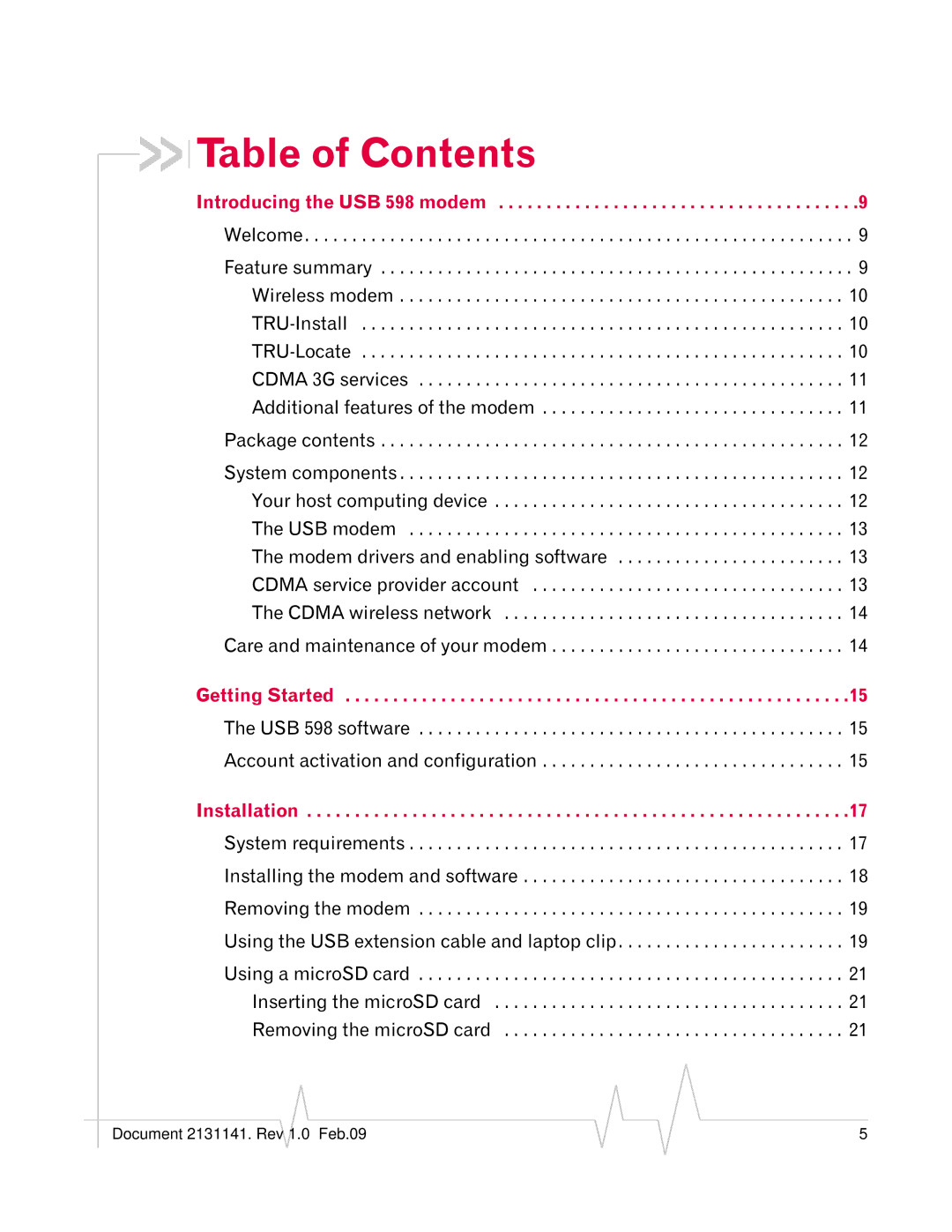 Sony USB 598 manual Table of Contents 