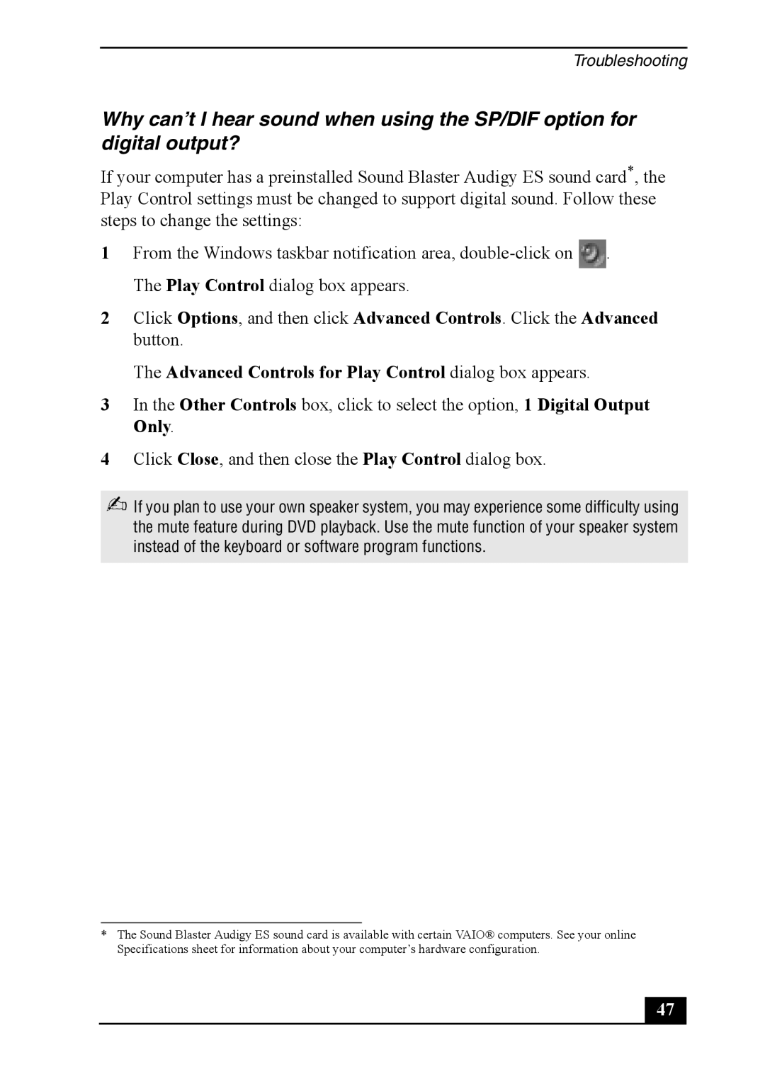 Sony PCV-RZ40, VAIO DIGITAL STUDIO quick start Advanced Controls for Play Control dialog box appears 