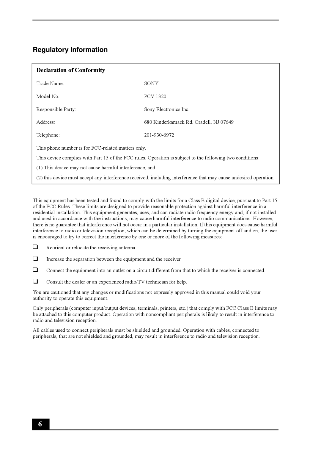 Sony VAIO DIGITAL STUDIO, PCV-RZ40 quick start Regulatory Information 