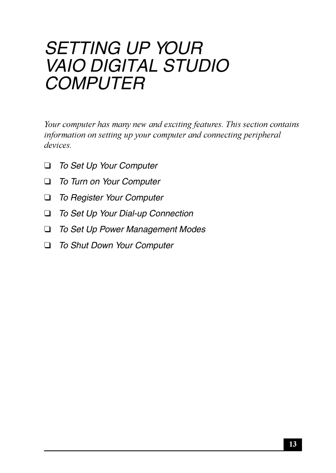 Sony Vaio Series quick start Setting UP Your Vaio Digital Studio Computer 