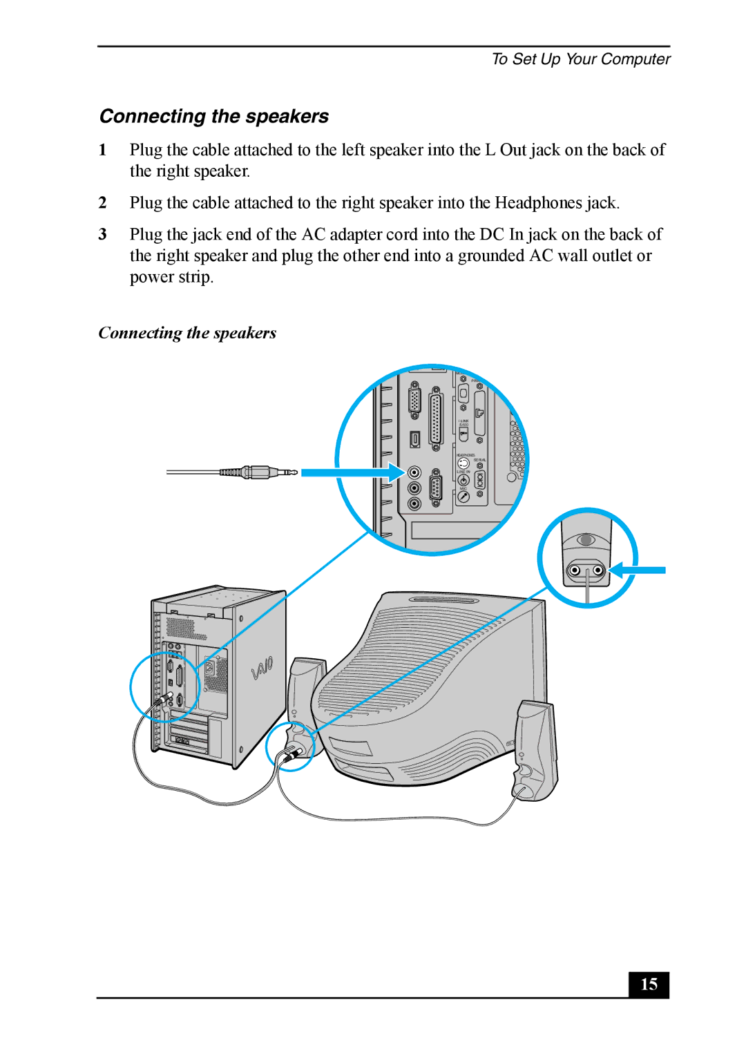 Sony Vaio Series quick start Connecting the speakers 