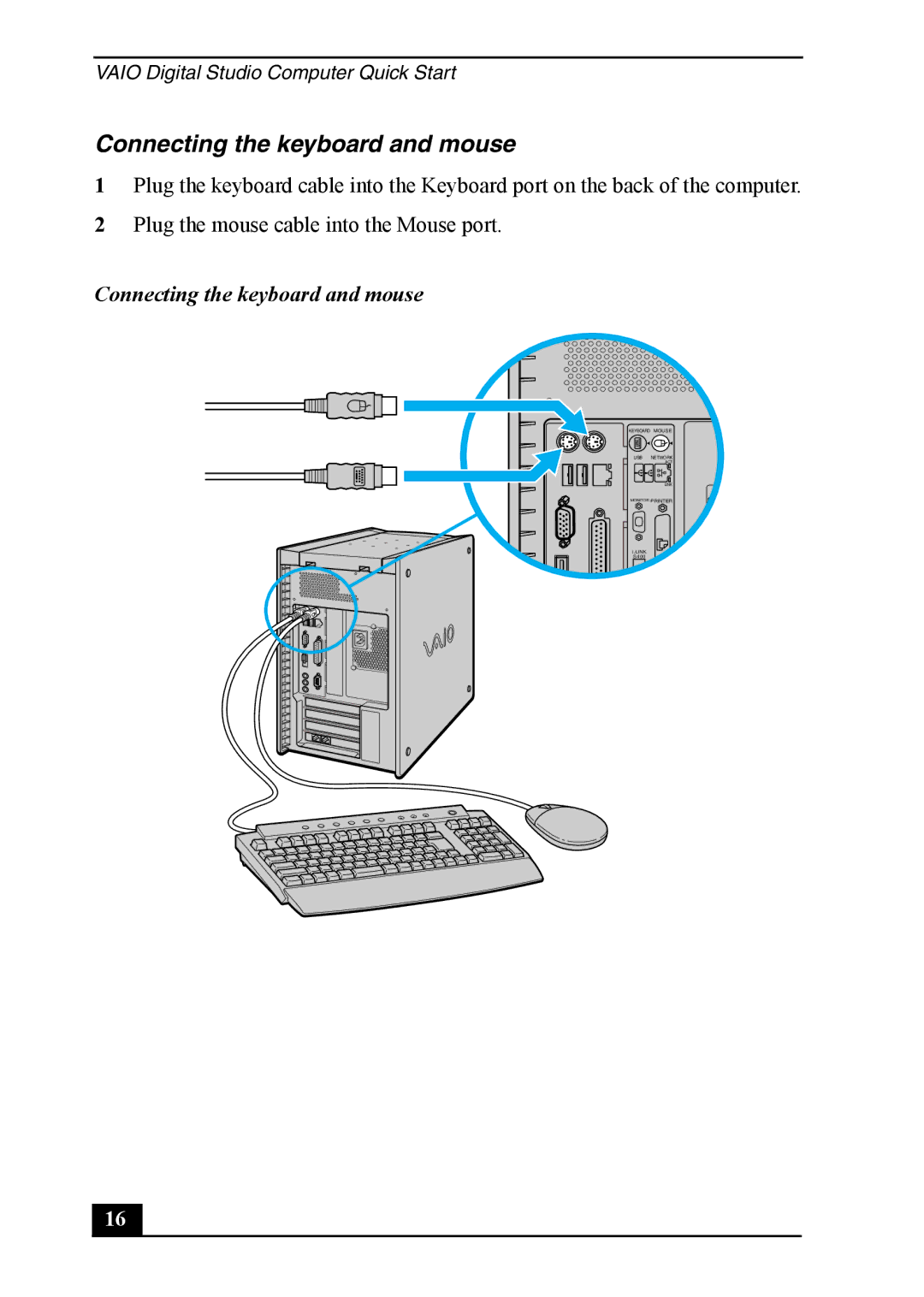 Sony Vaio Series quick start Connecting the keyboard and mouse 