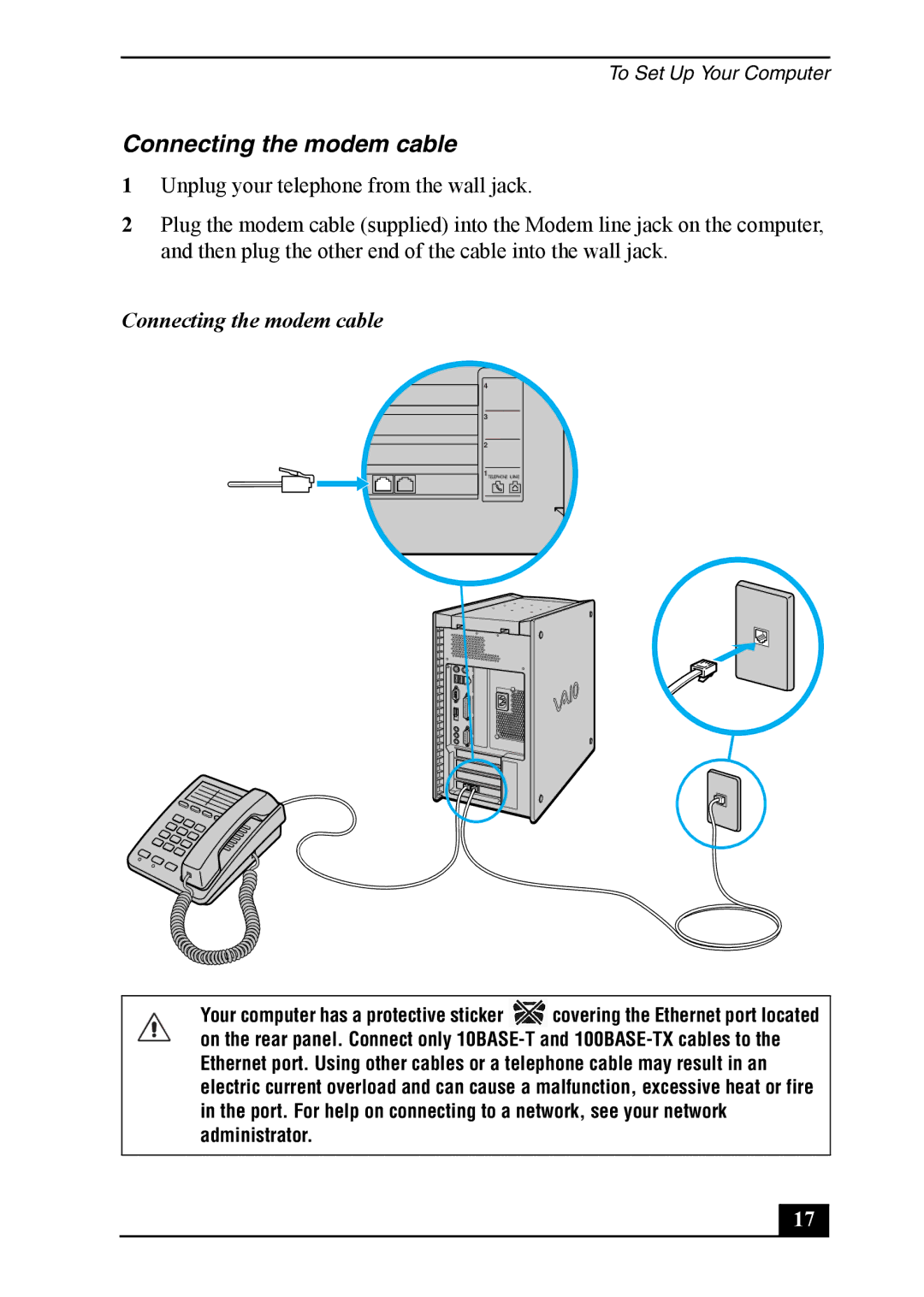 Sony Vaio Series quick start Connecting the modem cable 