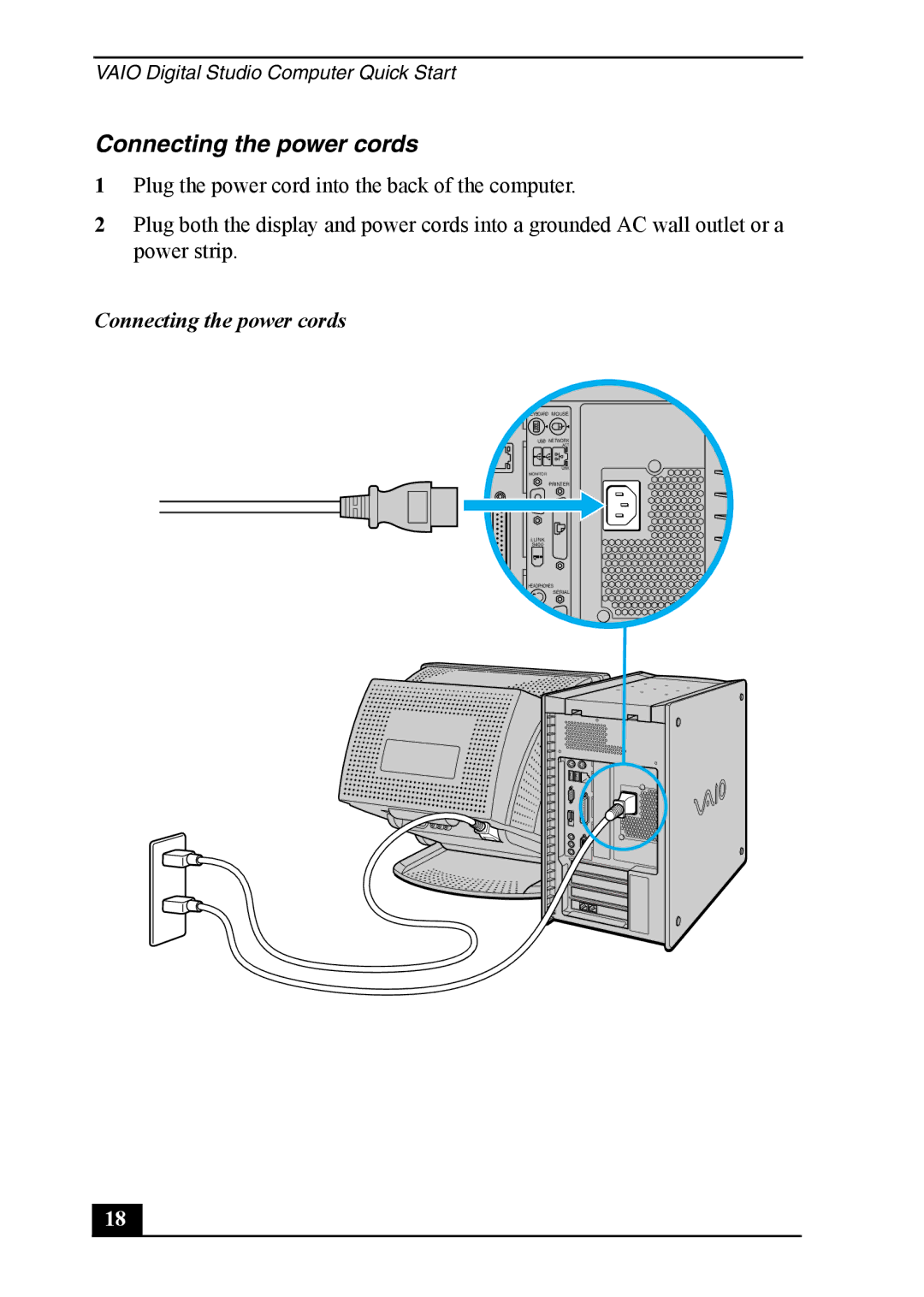 Sony Vaio Series quick start Connecting the power cords 