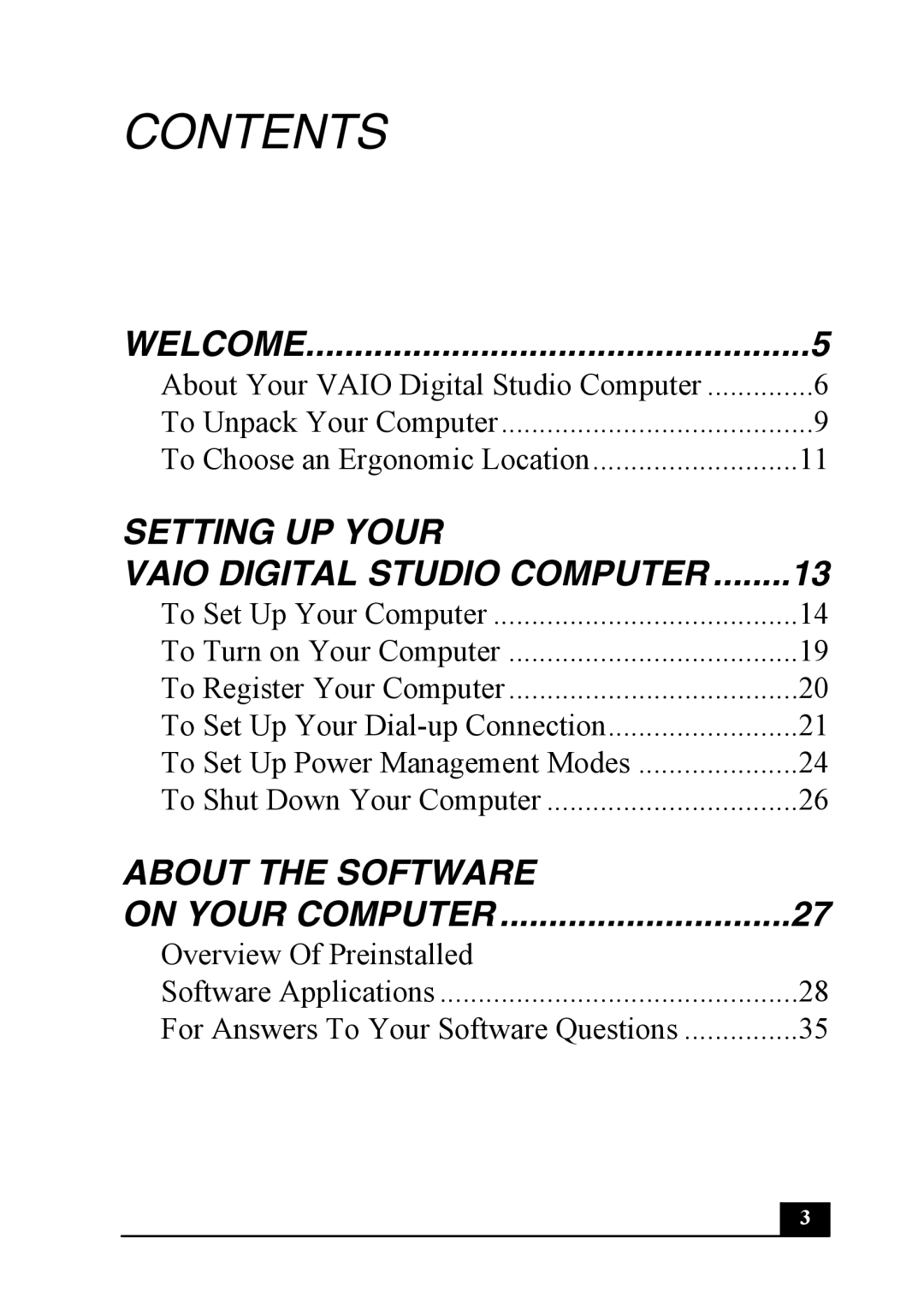 Sony Vaio Series quick start Contents 