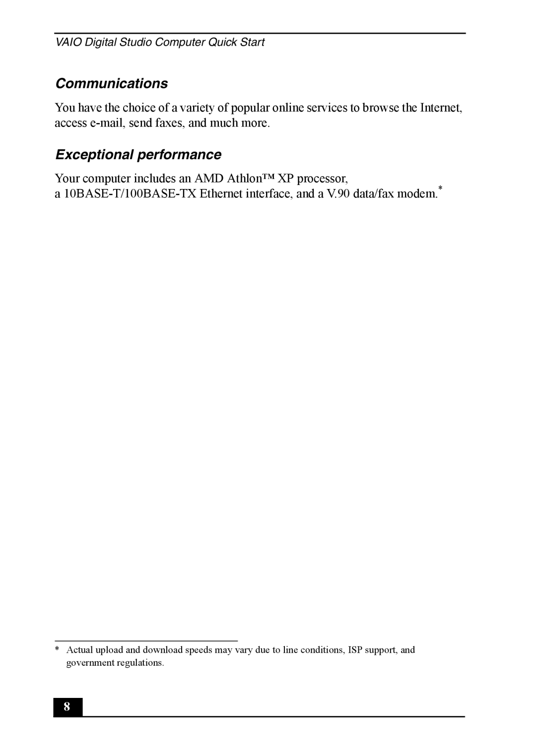 Sony Vaio Series quick start Communications, Exceptional performance 