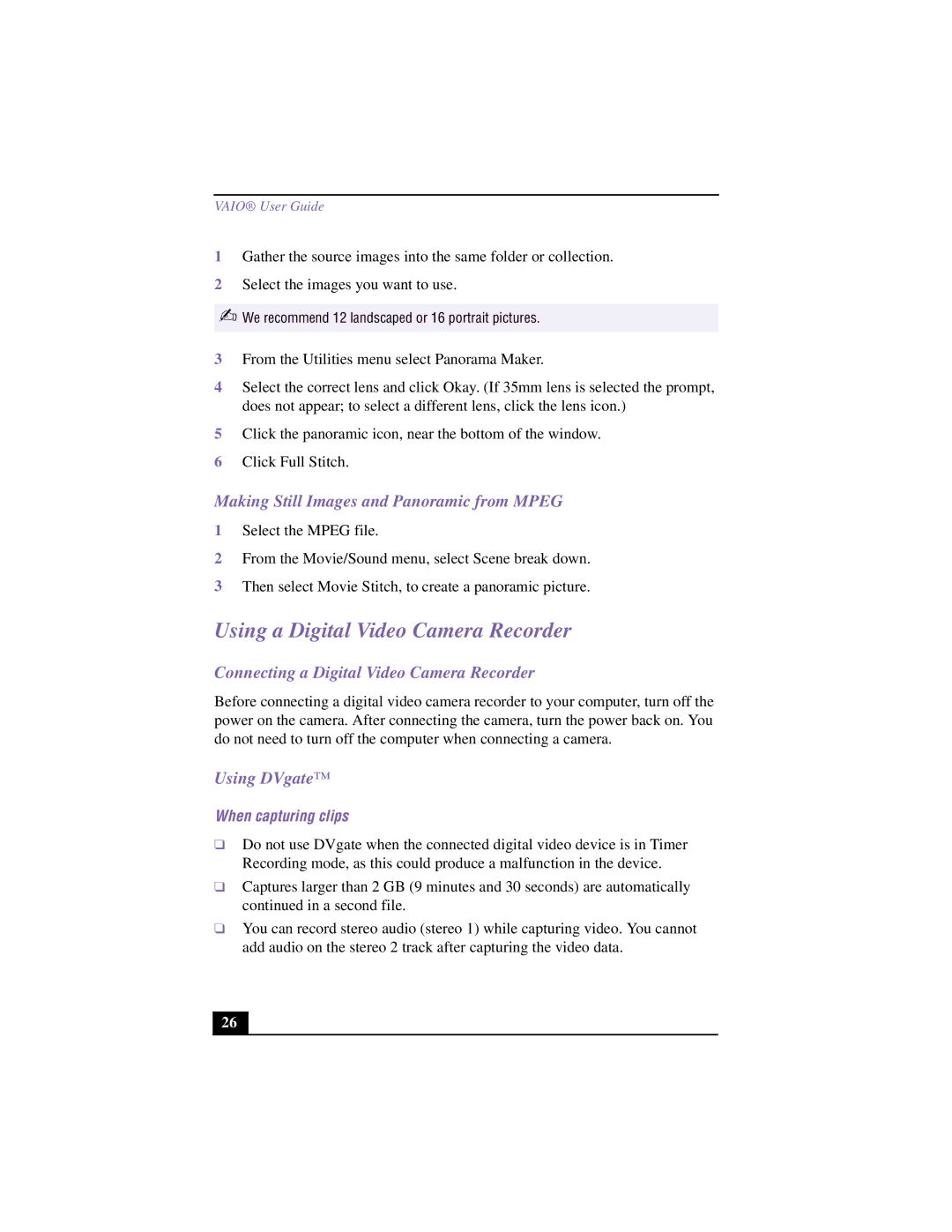 Sony VAIO manual Using a Digital Video Camera Recorder, Making Still Images and Panoramic from Mpeg, Using DVgate 