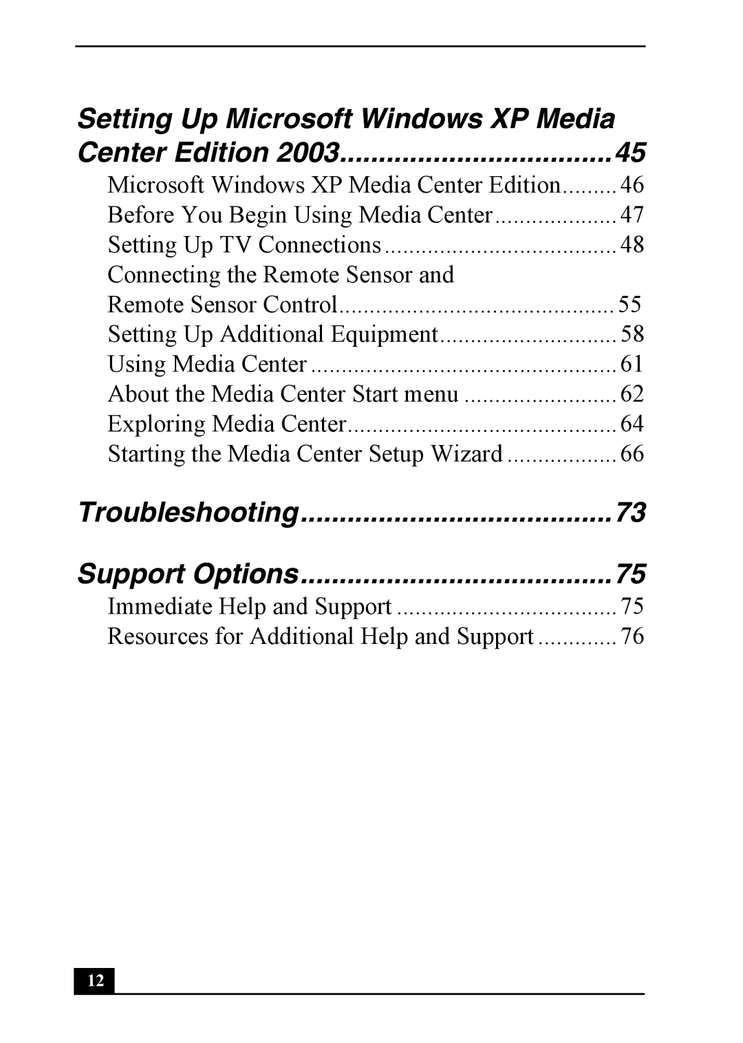 Sony VGC-RA700 quick start Troubleshooting Support Options 