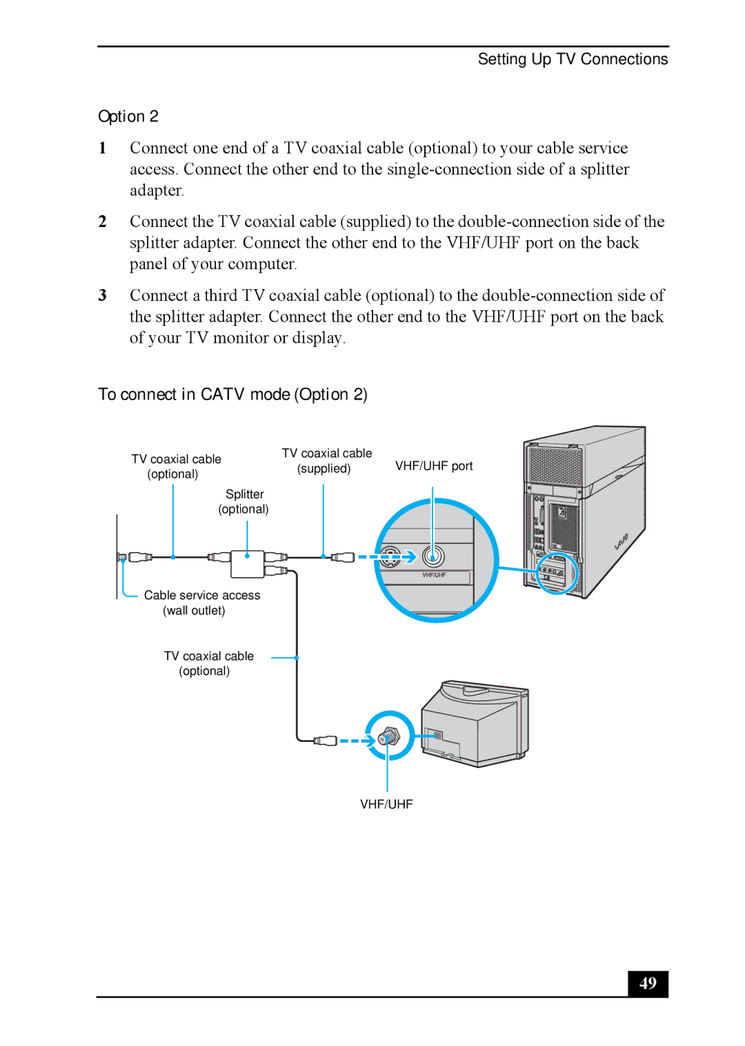 Sony VGC-RA700 quick start Setting Up TV Connections 