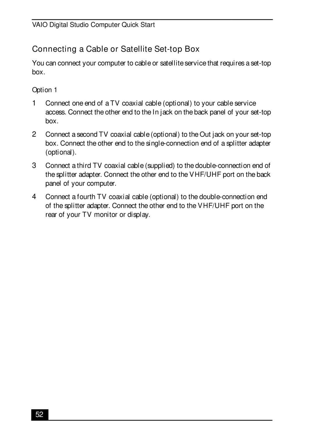 Sony VGC-RA700 quick start Connecting a Cable or Satellite Set-top Box 