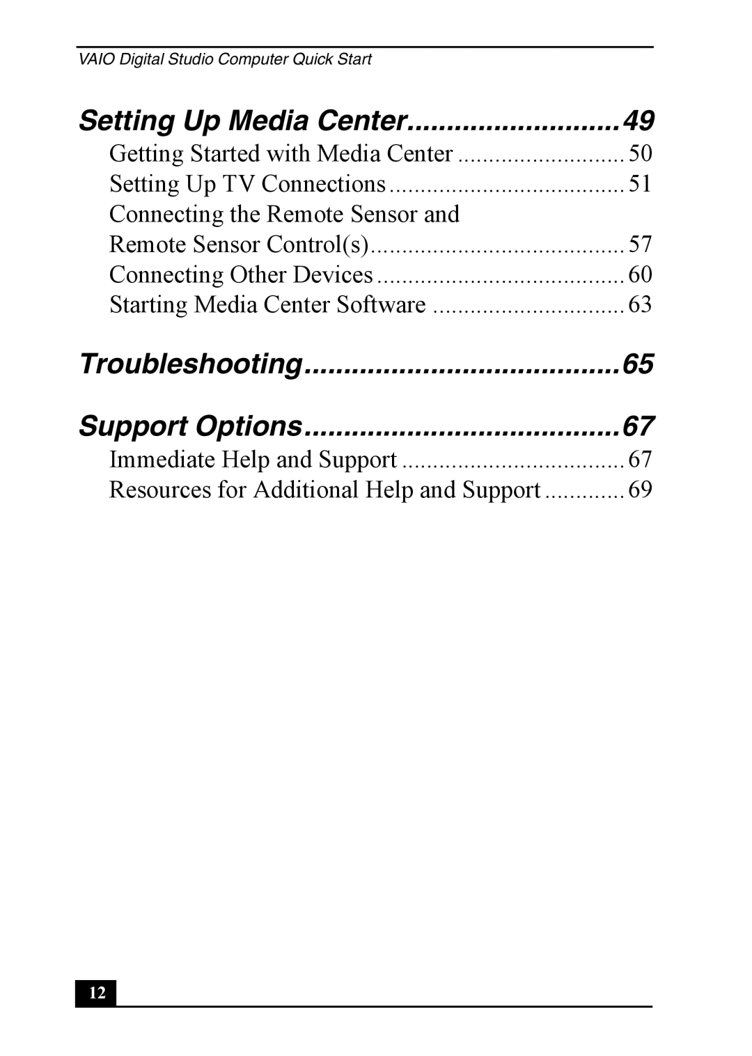 Sony VGC-RA820G, VGC-RA920G quick start Troubleshooting Support Options 