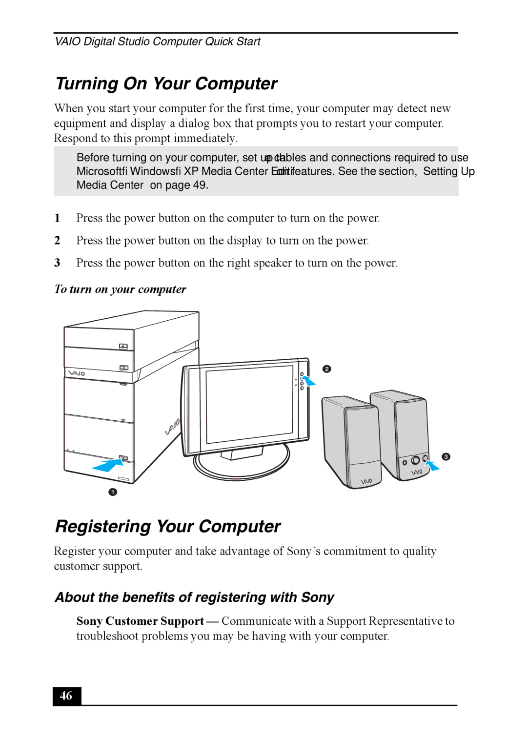 Sony VGC-RA820G Turning On Your Computer, Registering Your Computer, About the benefits of registering with Sony 