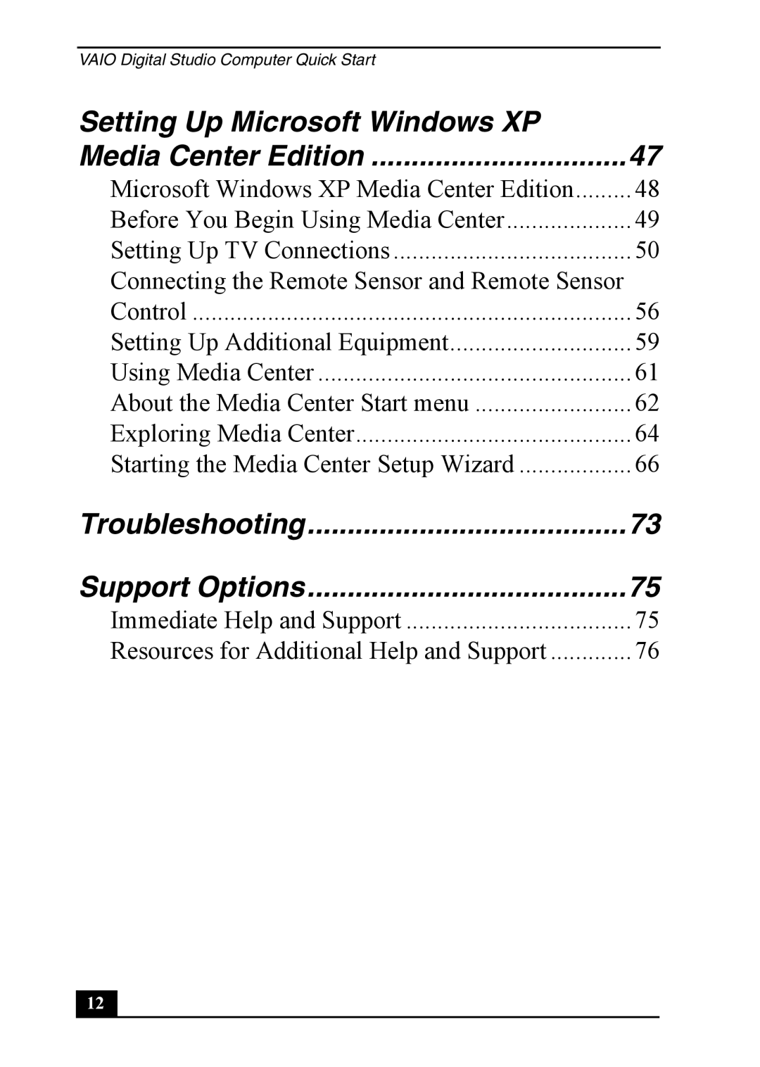 Sony VGC-RA910G, VGC-RA810G quick start Troubleshooting Support Options 