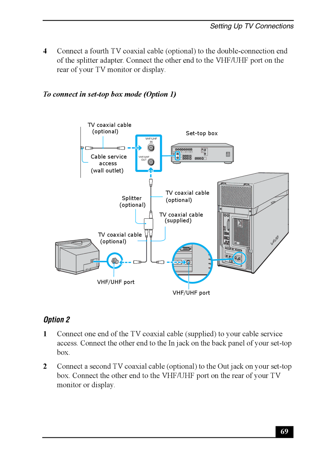 Sony VGC-RA930G, VGC-RA830G, Personal Computer quick start To connect in set-top box mode Option 